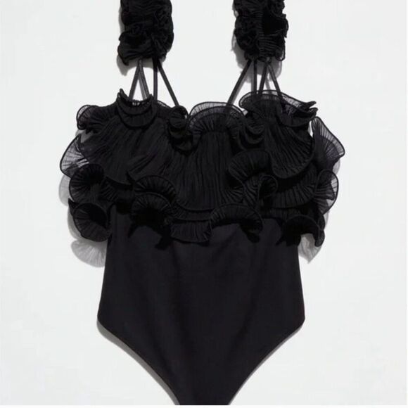 JOIE Ruffle Strappy Black Bodysuit - Picture 5 of 6